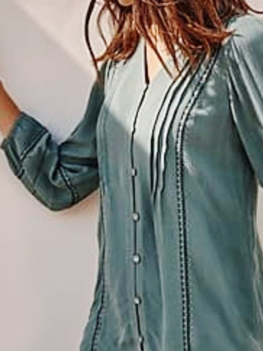 J. Jill Teal Pintuck Embroidered Button Front Tunuc Top | Teal | Medium